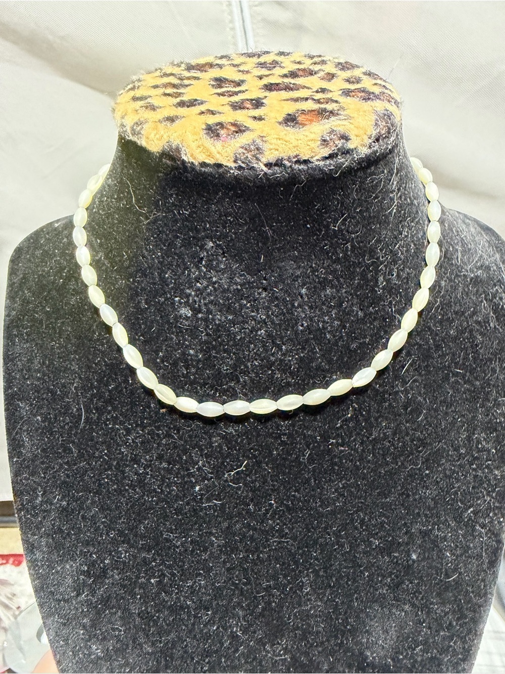 Vintage Mother of Pearl Rice Bead Choker Necklace Black Light Reactive